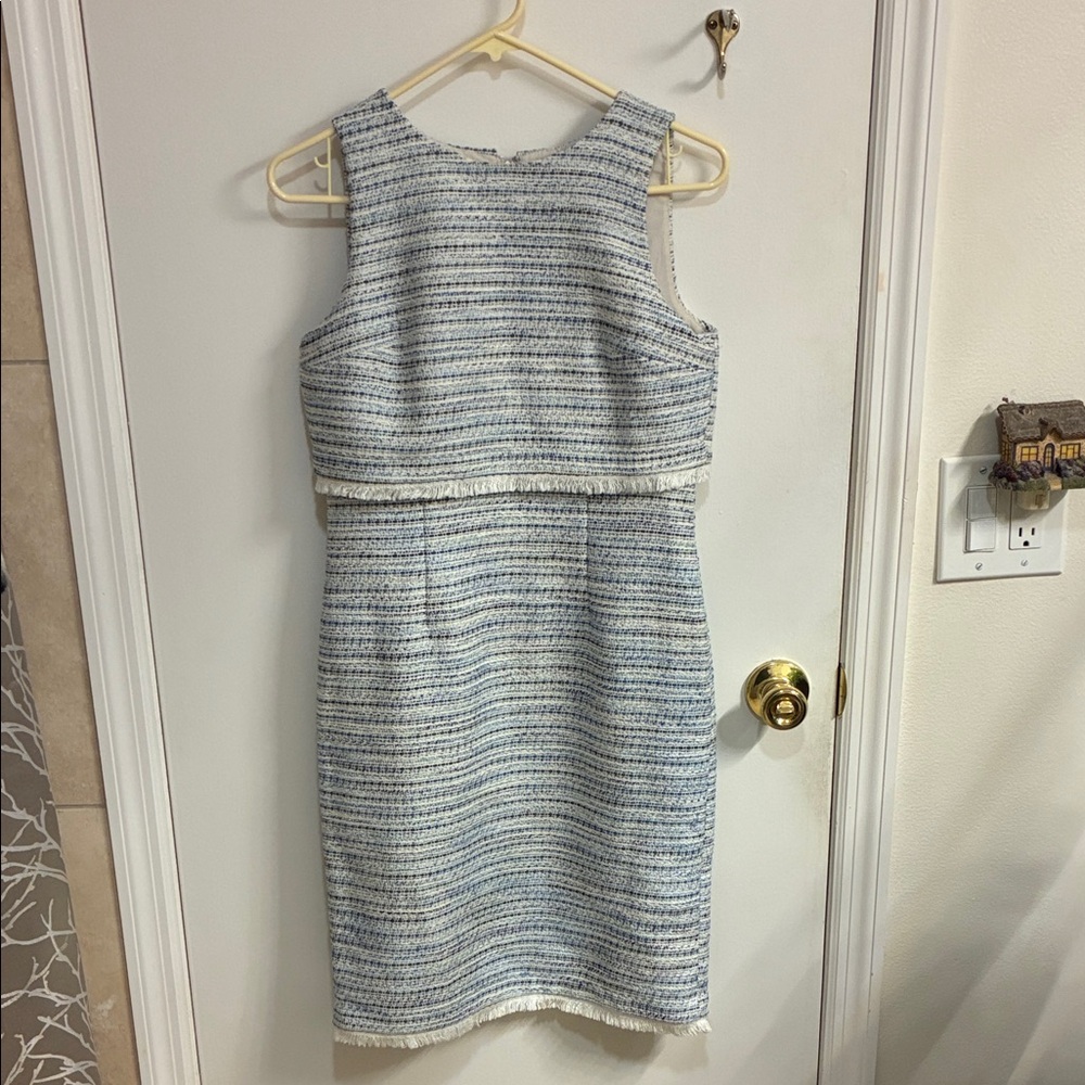 Ann Taylor Factory Blue and White Tweed Sleeveless Sheath Dress Sz 2